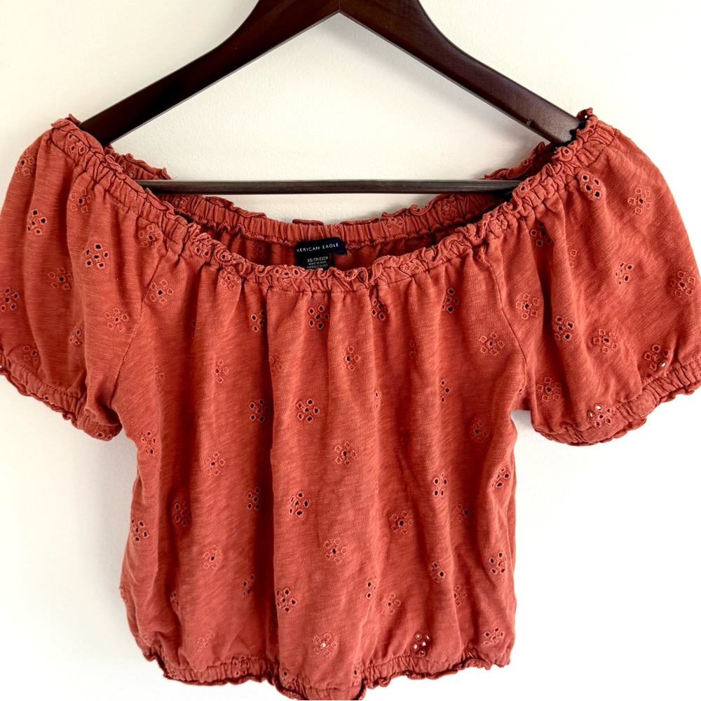 American Eagle Outfitters Women's Rust Off-Shoulder Top